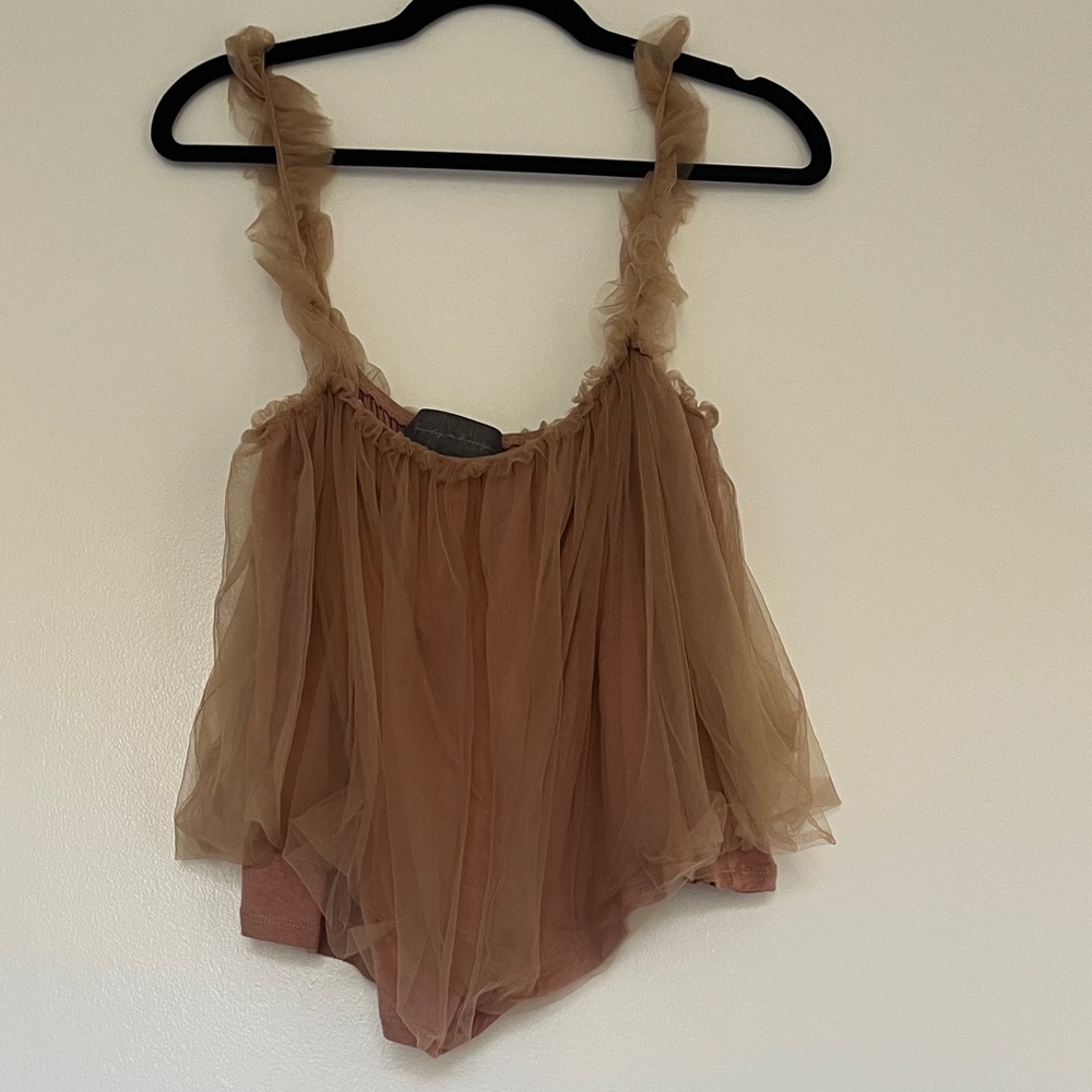 Sunday in Brooklyn Ruffled Tulle Top in Nude